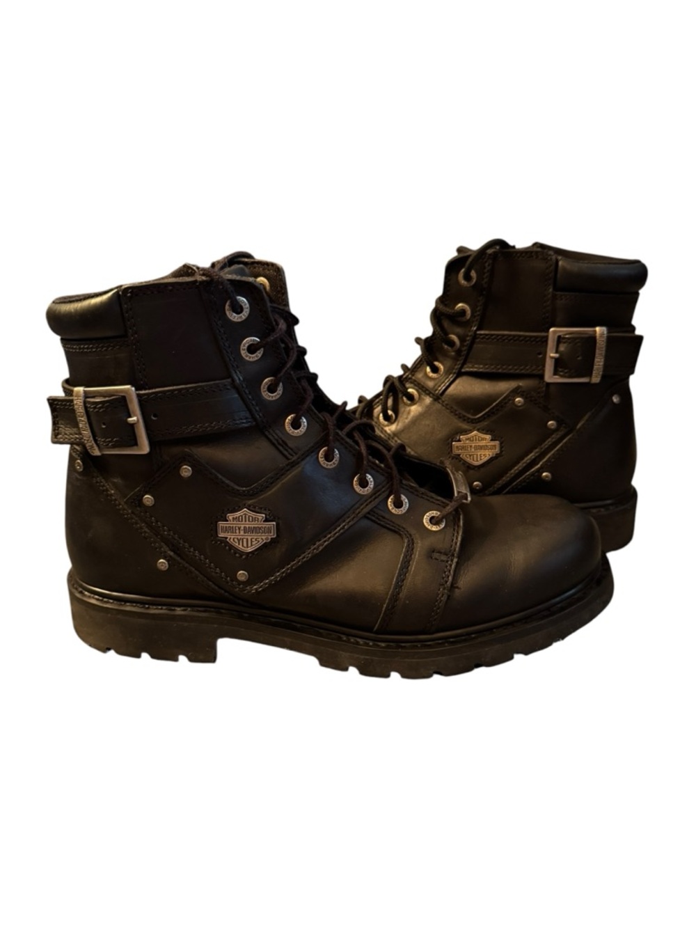 Mens Harley Davidson Steel Toe Work Boots Black Leather Moto Size 12 - Picture 2 of 10